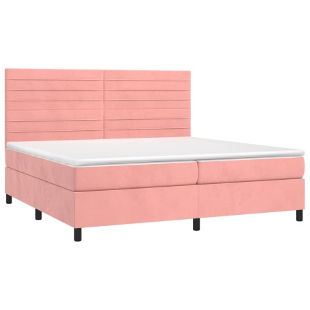 Letto a Molle con Materasso e LED Rosa 200x200 cm in Velluto