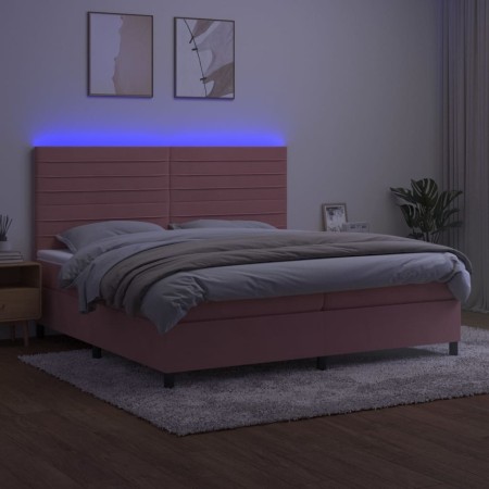 Letto a Molle con Materasso e LED Rosa 200x200 cm in Velluto