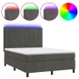 Letto a Molle con Materasso e LED Grigio Scuro 140x200 cm