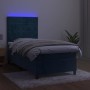 Letto a Molle con Materasso e LED Blu Scuro 100x200 cm