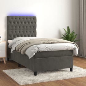 Letto a Molle con Materasso e LED Grigio Scuro 100x200 cm