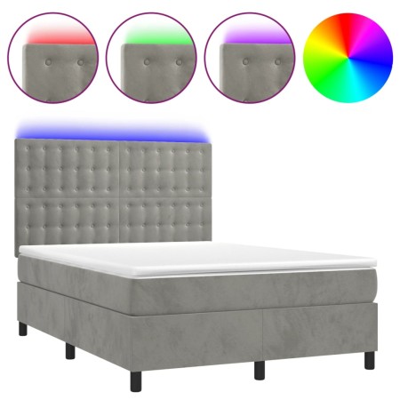 Letto a Molle Materasso e LED Grigio Chiaro 140x190 cm Velluto