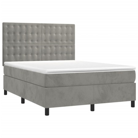 Letto a Molle Materasso e LED Grigio Chiaro 140x190 cm Velluto