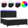 Letto a Molle con Materasso e LED Nero 160x200 cm in Velluto