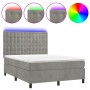 Letto a Molle Materasso e LED Grigio Chiaro 140x200 cm Velluto