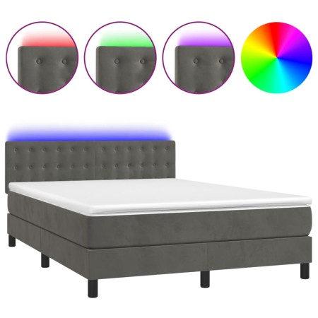 Letto a Molle con Materasso e LED Grigio Scuro 140x200 cm