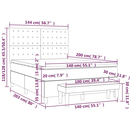 Giroletto a Molle con Materasso Grigio Chiaro 140x200cm Velluto