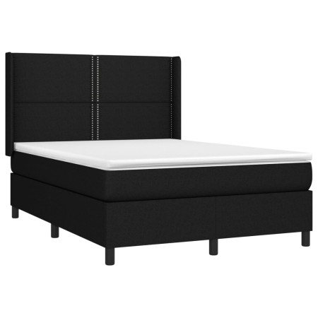 Letto a Molle con Materasso e LED Nero 140x190 cm in Tessuto