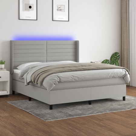 Letto a Molle Materasso e LED Grigio Chiaro 160x200 cm Tessuto