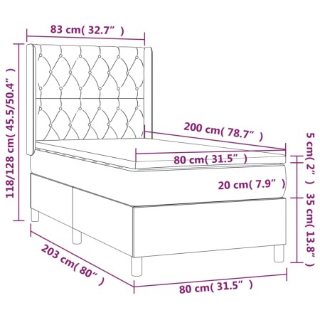 Letto a Molle Materasso e LED Grigio Chiaro 80x200 cm Tessuto