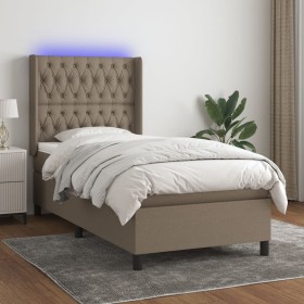 Letto a Molle con Materasso e LED Tortora 90x190 cm in Tessuto