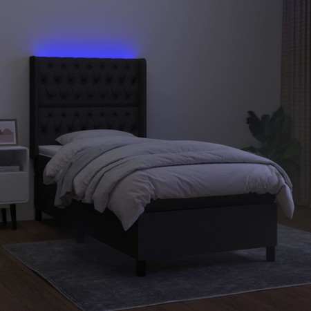 Letto a Molle con Materasso e LED Nero 100x200 cm in Tessuto