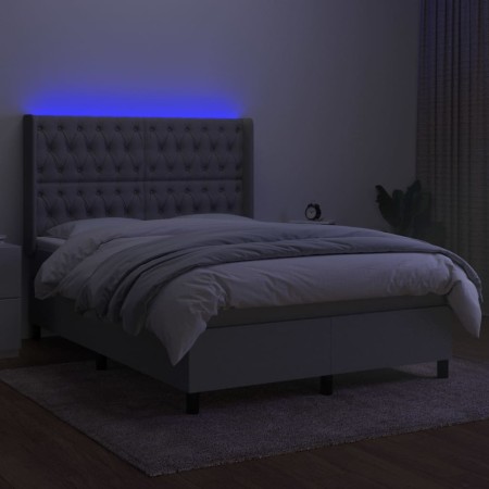 Letto a Molle Materasso e LED Grigio Chiaro 140x190 cm Tessuto