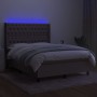 Letto a Molle con Materasso e LED Tortora 140x200 cm in Tessuto