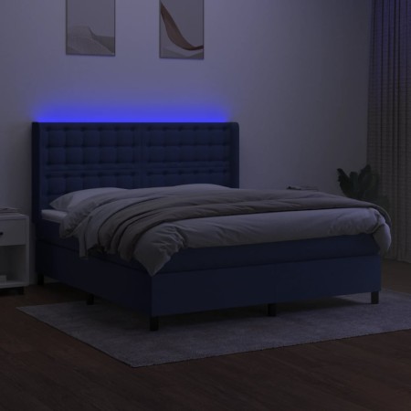 Letto a Molle con Materasso e LED Blu 180x200 cm in Tessuto