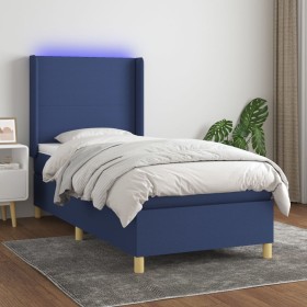 Letto a Molle con Materasso e LED Blu 100x200cm in Tessuto