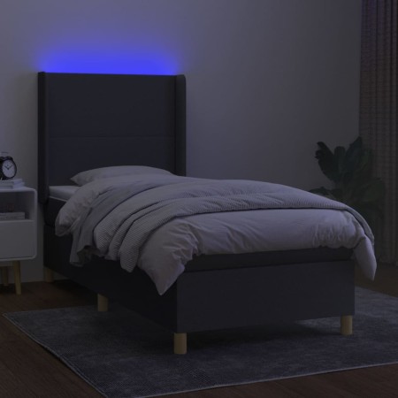 Letto a Molle Materasso e LED Grigio Scuro 90x190 cm in Tessuto