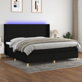 Letto a Molle Materasso e LED Nero 200x200cm in Tessuto