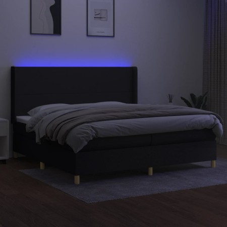 Letto a Molle Materasso e LED Nero 200x200cm in Tessuto