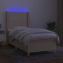 Letto a Molle con Materasso e LED Crema 90x190 cm in Tessuto