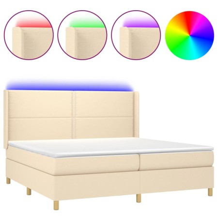 Letto a Molle Materasso e LED bianco 200x200cm in Tessuto