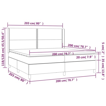 Letto a Molle Materasso e LED bianco 200x200cm in Tessuto