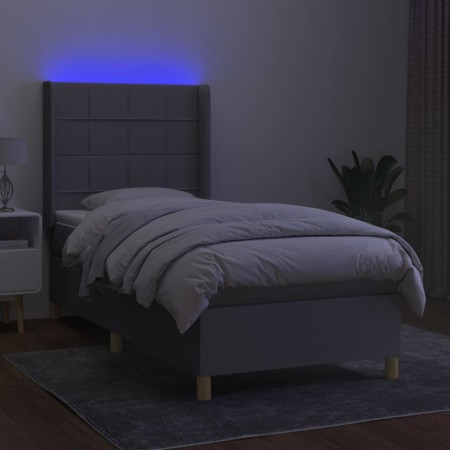 Letto a Molle Materasso e LED Grigio Chiaro 90x200 cm Tessuto