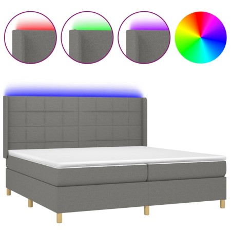 Letto a Molle Materasso e LED Grigio Scuro 200x200cm in Tessuto