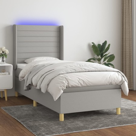 Letto a Molle Materasso e LED Grigio Chiaro 80x200 cm Tessuto