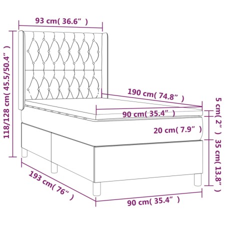 Letto a Molle con Materasso e LED Blu 90x190 cm in Tessuto