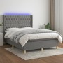 Letto a Molle Materasso e LED Grigio Scuro 140x190cm in Tessuto