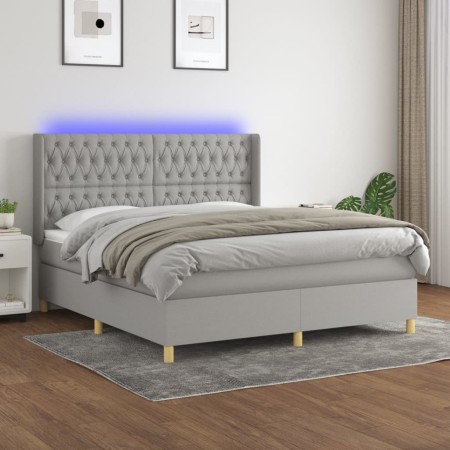 Letto a Molle Materasso e LED Grigio Chiaro 160x200 cm Tessuto