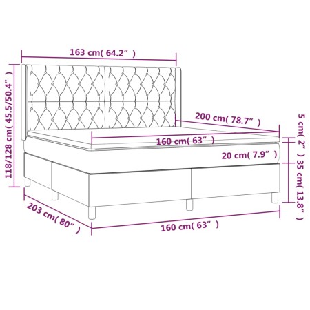 Letto a Molle con Materasso e LED Nero 160x200 cm in Tessuto