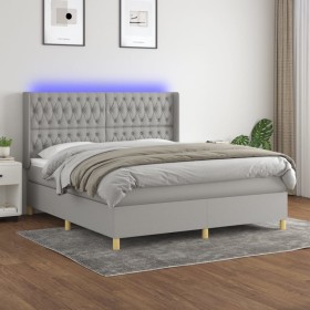 Letto a Molle Materasso e LED Grigio Chiaro 180x200 cm Tessuto