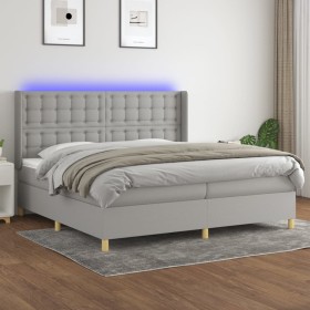 Letto a Molle Materasso e LED Grigio Chiaro 200x200 cm Tessuto