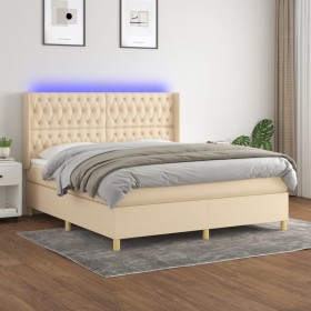 Letto a Molle con Materasso e LED Crema 180x200 cm in Tessuto