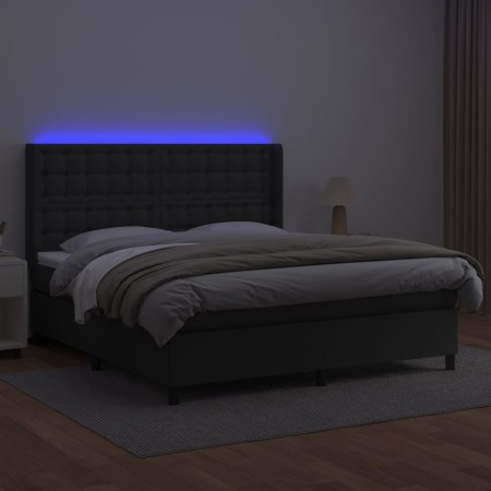 Giroletto a Molle con Materasso e LED Nero 160x200cm Similpelle