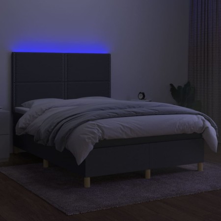 Letto a Molle Materasso e LED Grigio Scuro 140x200cm in Tessuto