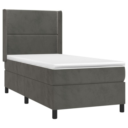 Letto a Molle con Materasso e LED Grigio Scuro 90x190cm Velluto