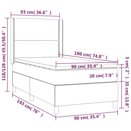 Letto a Molle con Materasso e LED Grigio Scuro 90x190cm Velluto