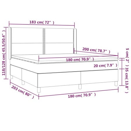 Letto a Molle con Materasso e LED Nero 180x200 cm in Velluto