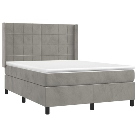 Letto a Molle Materasso e LED Grigio Chiaro 140x190 cm Velluto