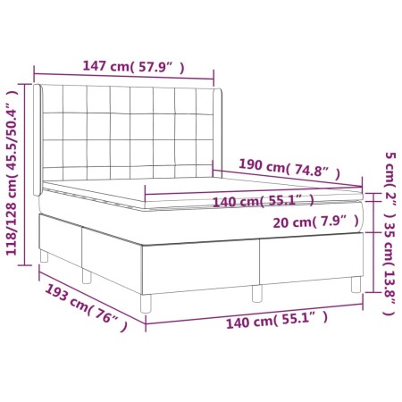 Letto a Molle Materasso e LED Grigio Chiaro 140x190 cm Velluto