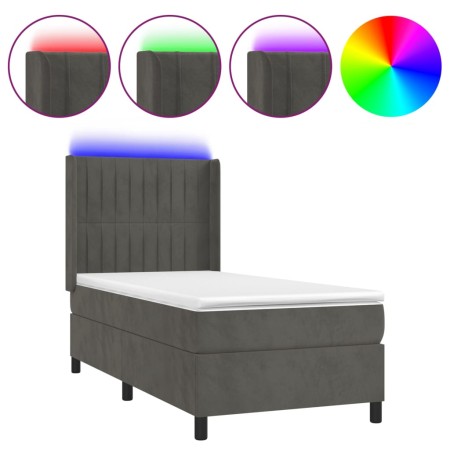 Letto a Molle con Materasso e LED Grigio Scuro 100x200 cm