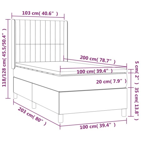 Letto a Molle con Materasso e LED Grigio Scuro 100x200 cm