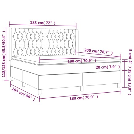 Letto a Molle con Materasso e LED Grigio Scuro 180x200 cm