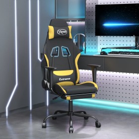 Sedia da Gaming con Poggiapiedi Nero e Giallo in Tessuto