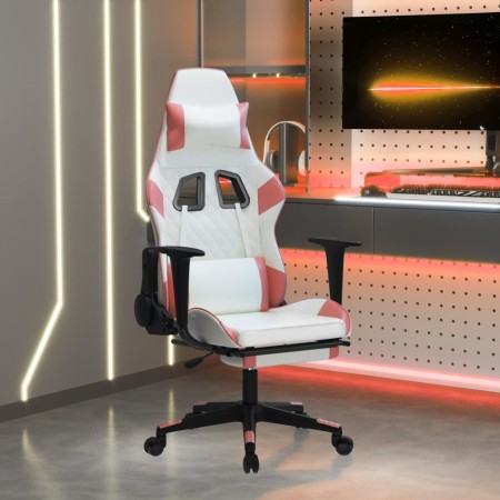 Sedia da Gaming con Poggiapiedi Bianco e Rosa in Similpelle