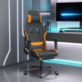 Sedia da Gaming con Poggiapiedi Nero e Arancione in Tessuto