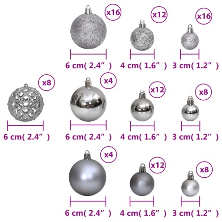 Palline di Natale 100 pz Grigie 3 / 4 / 6 cm